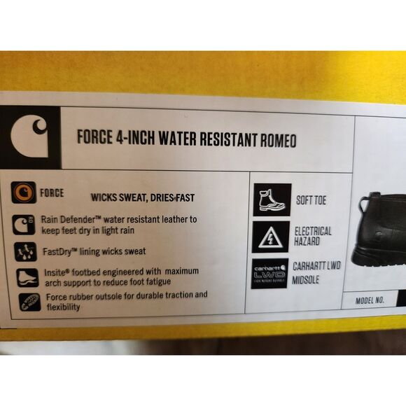 Carhartt Force 4-Inch Water Resistant Romeo Men's size 10 Black - Picture 9 of 11